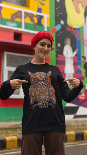 Unisex Breathable Sweatshirt - Indian Heritage  - Dark Series-Ullu-II