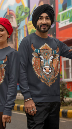 Unisex Breathable Sweatshirt - Indian Heritage  - Dark Series-Nandi