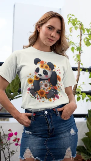 Premium T-Shirts for Women - Cute Panda Series - Panda Says Hi | FORTEEFIED™