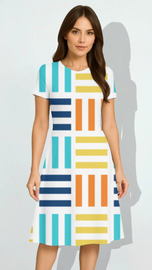 Form Fitting Shift Dresses-Women's OuterWear- Vibrant Stripes | FORTEEFIED™